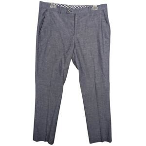 Paisley & Gray Pants Mens 34 X 32 Blue Slim Ankle Button Solid Linen Lined Work